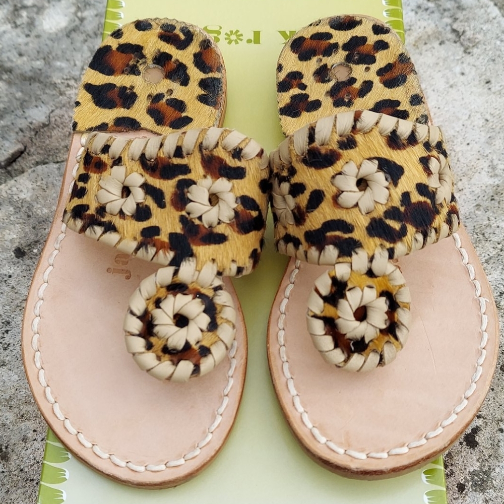 Jack Rogers Leopard Print Tan & Black Girls Sandals